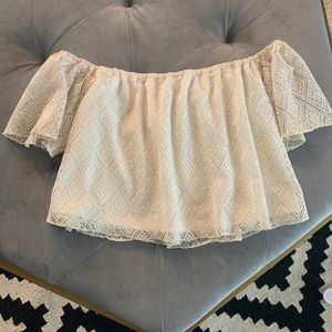 Cream lace off the shoulder top.